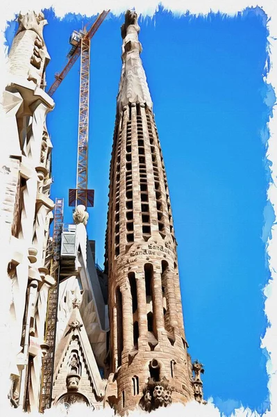 Fotoğraftan Bir Resim Yağlı Boya Taklit Llüzyon Dahi Mimar Gaudi — Stok fotoğraf