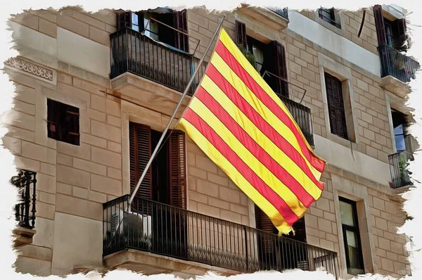 Bild Aus Einem Foto Ölfarbe Nachahmung Illustration Spanien Katalonien Flagge — Stockfoto