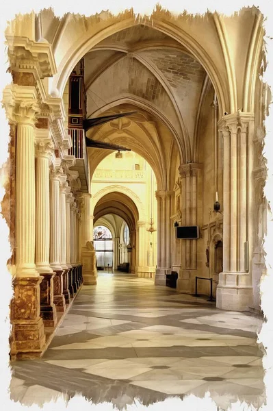 Imagem Uma Foto Tinta Óleo Imitação Ilustração Catedral Cidade Burgos — Fotografia de Stock