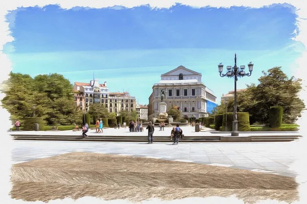 Foto Una Foto Pittura Olio Imitazione Illustrazione Piazza Orientale Davanti — Foto Stock