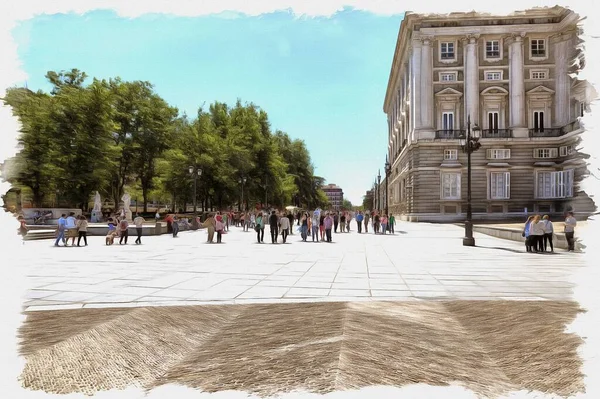 照片来自一张照片 油漆画模仿 皇宫前的东方广场与游客 — 图库照片