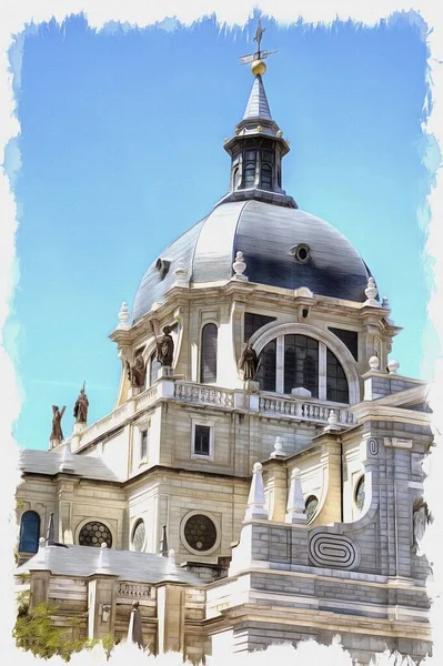 写真からの写真 油絵具 模倣だ イラスト サンタ マリア レアル アルムデナはマドリードのカトリック大聖堂です — ストック写真