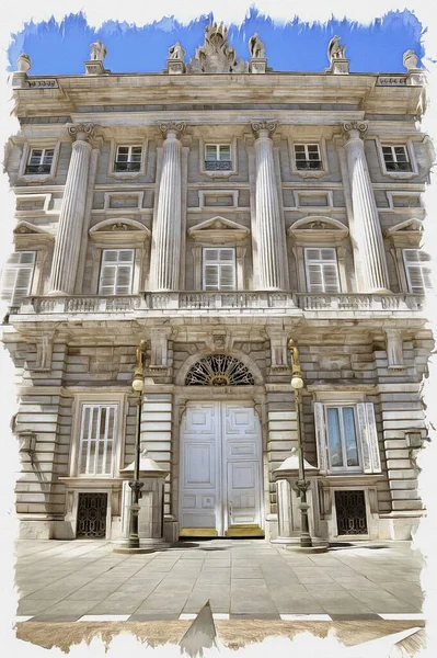 Фото Фото Краска Имитация Иллюстрация Королевский Дворец Столице Испании Мадриде — стоковое фото