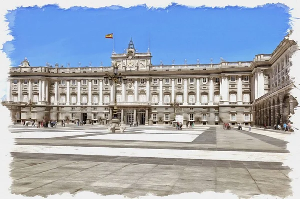 照片来自一张照片 油漆画模仿 西班牙首都马德里的皇家宫殿 — 图库照片
