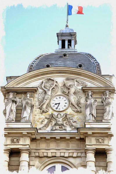 Lucemburský Palác Francouzský Senát Imitace Olejomalby Ilustrace — Stock fotografie