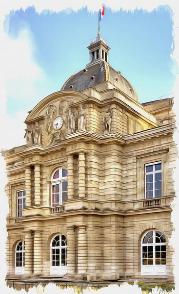 Luxembourg Palace French Senate Imitation Oil Painting Illustration — Stock Photo, Image