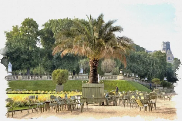 写真からの写真 油絵具 模倣だ イラスト リュクサンブール宮殿の隣にある公園 フランスだ — ストック写真