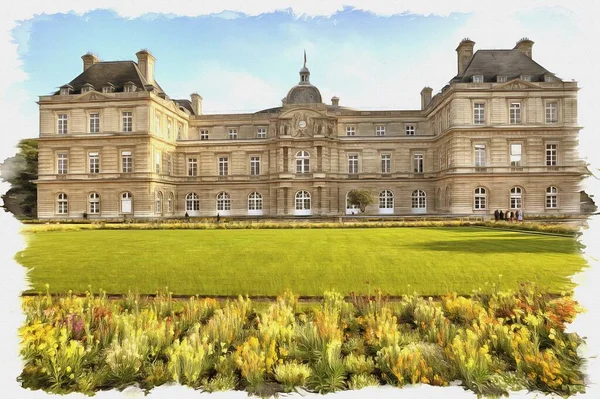 Люксембурзький Палац Сенат Франції Імітація Олійного Живопису Приклад — стокове фото