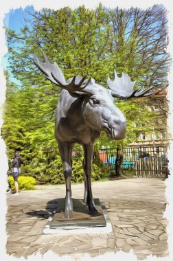 Fotoğraftan bir resim. Yağlı boya. Taklit. İllüzyon. Şehrin ana ilgi odağı. Geyik 