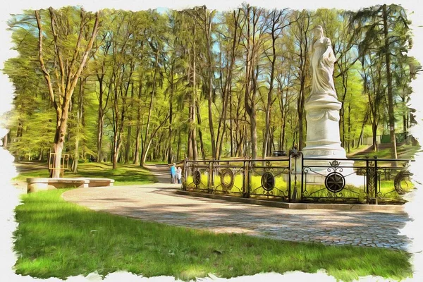 Zdjęcie Zdjęcia Farba Olejna Imitacja Ilustracja Odrestaurowany Posąg Królowej Ludwiki — Zdjęcie stockowe