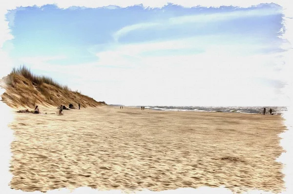 Foto Una Foto Pittura Olio Imitazione Illustrazione Spiaggia Sabbia Costa — Foto Stock