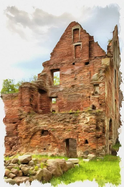 Imagen Una Foto Pintura Óleo Imitación Ilustración Las Ruinas Del — Foto de Stock