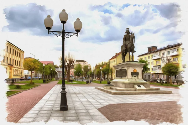 Imagen Una Foto Pintura Óleo Imitación Ilustración Monumento Destacado Comandante —  Fotos de Stock