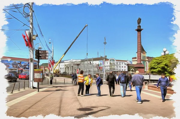 Bild Aus Einem Foto Ölfarbe Nachahmung Illustration Die Siegessäule Mit — Stockfoto