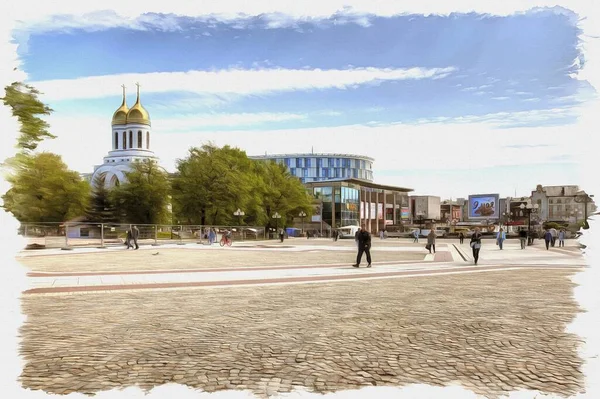 Fotoğraftan Bir Resim Yağlı Boya Taklit Llüzyon Zafer Meydanı Şehrin — Stok fotoğraf