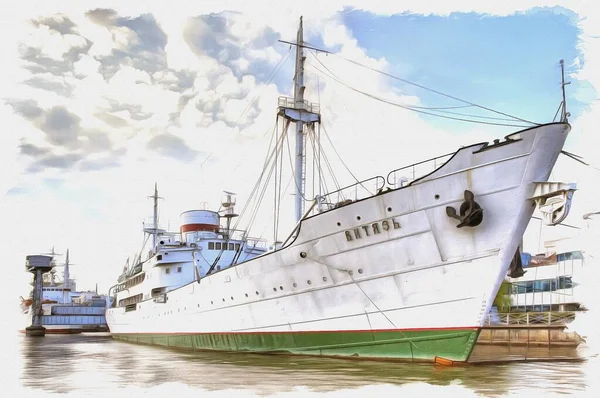 Picture Photo Oil Paint Imitation Illustration Soviet Research Vessel Pregolya — Stock Photo, Image