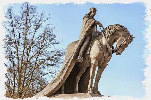 Zdjęcie Zdjęcia Farba Olejna Imitacja Ilustracja Pomnik Wielkiego Księcia Litwy — Zdjęcie stockowe