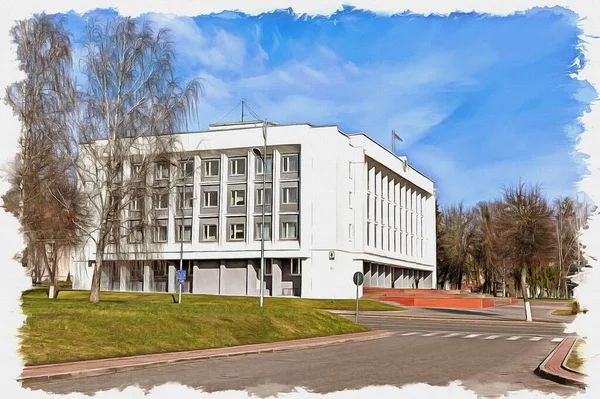 Zdjęcie Zdjęcia Farba Olejna Imitacja Ilustracja Budynek Administracyjny Komitetu Wykonawczego — Zdjęcie stockowe