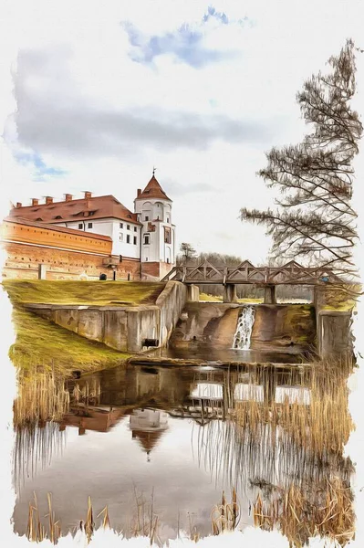 Fotka Fotky Olejová Barva Imitace Ilustrace Běloruská Republika Mir Castle — Stock fotografie