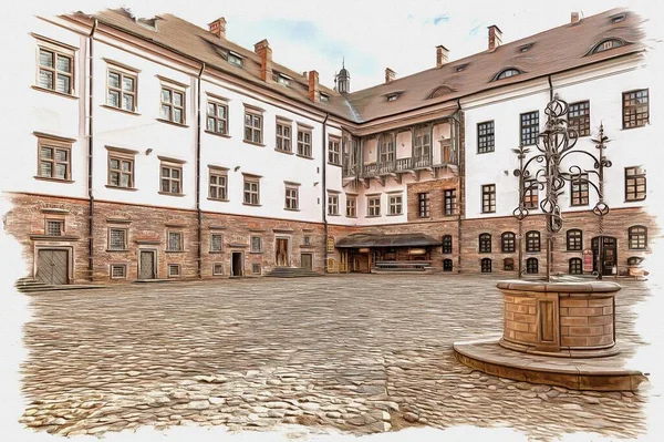 Verf Imitatie Illustratie Republiek Wit Rusland Het Mir Castle Complex — Stockfoto