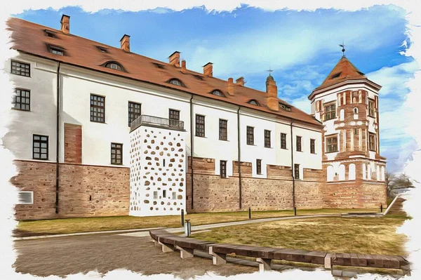 Pintar Imitação Ilustração República Bielorrússia Complexo Castelo Mir Antigas Possessões — Fotografia de Stock