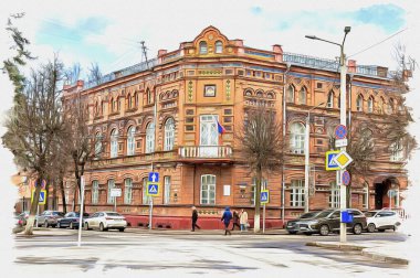 Fotoğraftan bir resim. Yağlı boya. Taklit. İllüzyon. Çocuklar ve Gençler için Yaratıcılık Sarayı. Izraztsyvo fayans fabrikasının kurucusu Budnikov 'un eski evi. 