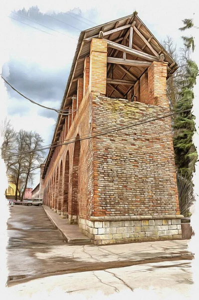 写真からの写真 油絵具 模倣だ イラスト スモレンスク クレムリンの古い要塞の壁の修復部分 — ストック写真