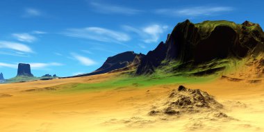 Fantezi uzaylı gezegeni. Dağ. 3B illüstrasyon