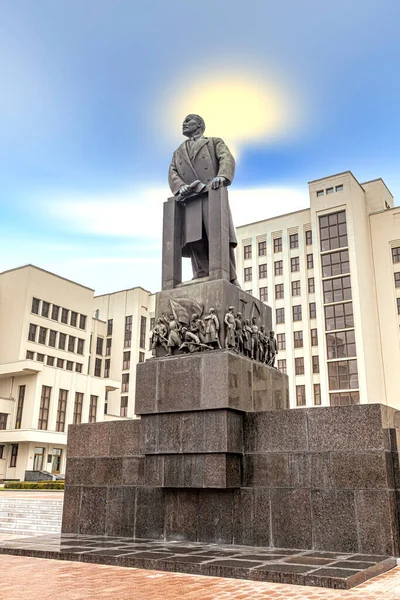 Minsk República Belário Março 2020 Escultura Lenine Frente Casa Governo — Fotografia de Stock