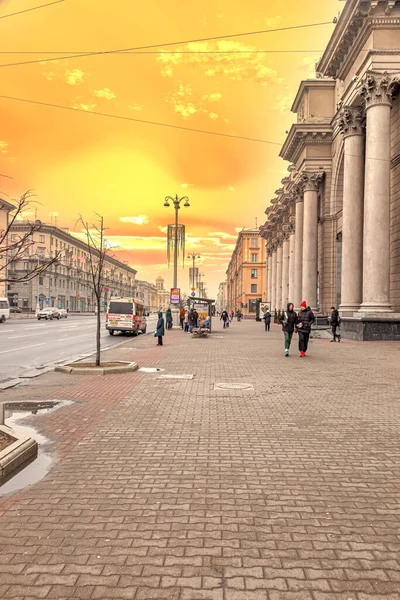 Minsk Reblicic Beliarus March 2020 Beginning Independence Avenue 도시의 중심지 — 스톡 사진