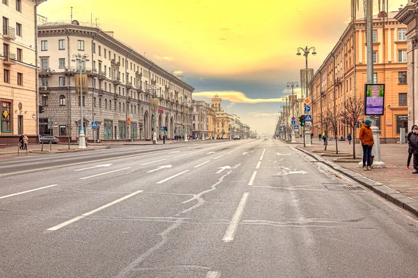 Minsk Belarus Republic Mart 2020 Independence Avenue Nun Başlangıcı Şehrin — Stok fotoğraf