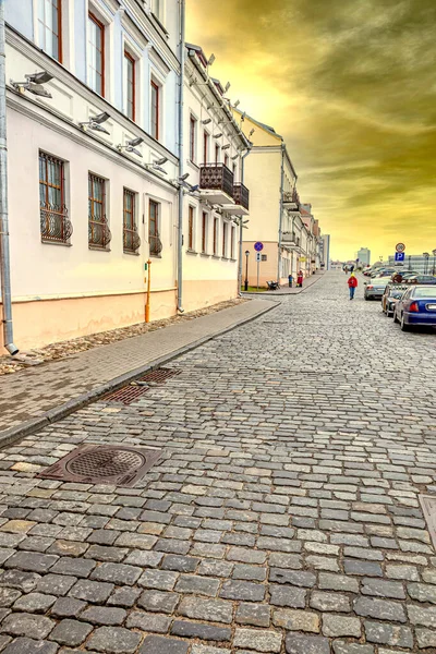 Reconstruída Antiga Rua Staravilienskaja Centro Histórico Cidade — Fotografia de Stock