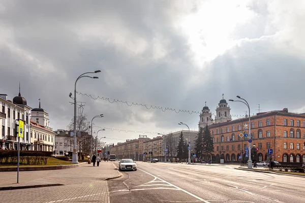 Minsk República Bélaro Marzo 2020 Calle Lenin Parte Central Ciudad —  Fotos de Stock