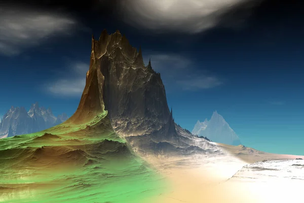 Fantasy alien planet. Mountain. 3D illustration