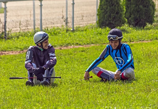 Pyatigorsk Russia August 2018 Unknown Jockeys Sitting Green Grass Racing — Stock Photo, Image