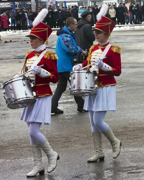 Pyatigorsk Russia January 2014 Young Drummers Participating Olympic Torch Relay — Stock Photo, Image