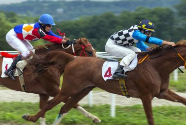 PYATIGORSK, RUSSIA - 2 AĞUSTOS 22020: Pyatigorsk hipodromunda geleneksel Büyük Rus ödülü için at yarışı..