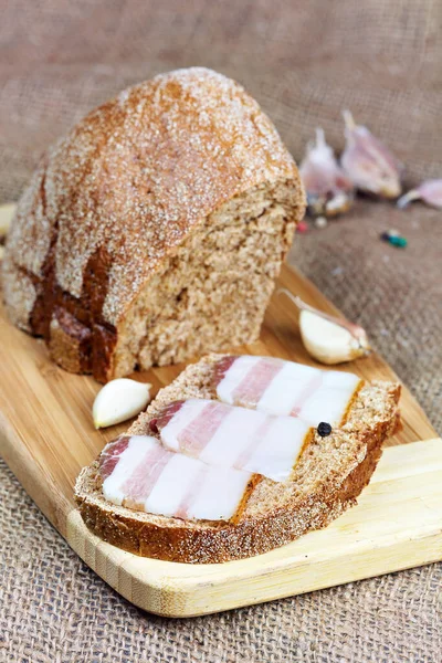 Sandwich Bacon Background Rye Bread Ukrainian Food Food Background — Stock Photo, Image
