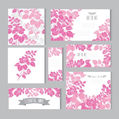 Dekoratif köpek gül çiçek, tasarım öğeleri ile zarif kartları. Kullanılabilir düğün, bebek duş, anneler günü, Sevgililer günü, doğum günü kartları, Davetiyeler, selamlar. Vintage dekoratif çiçek.