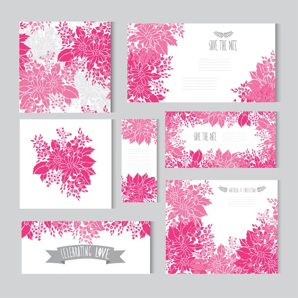 Elegant Cards Decorative Pink Flowers Design Elements Can Used Wedding — Stock Vector