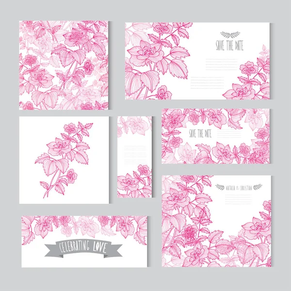 Cartões Elegantes Com Flores Decorativas Rosa Brava Elementos Design Pode — Vetor de Stock