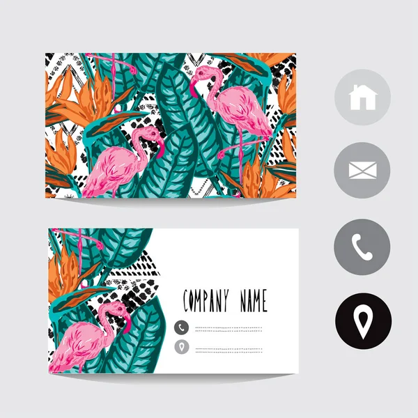 Plantilla Tarjeta Visita Con Flores Flamenco Strelitzia Elemento Diseño Puede — Vector de stock