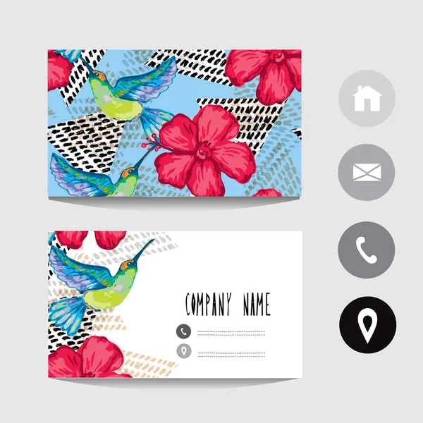 Business Card Template Colibri Hibiscus Flowers Design Element Can Used — Stock Vector