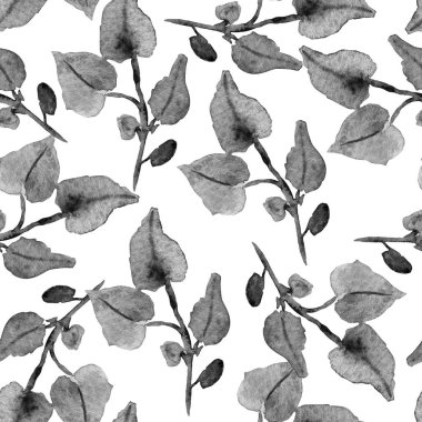 Yaprakları, tasarım öğeleri ile sulu boya boyalı dalları ile zarif seamless modeli. Çiçek desenli davetiye, tebrik kartları, scrapbooking, baskı, hediye paketi, üretim için