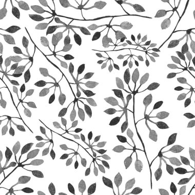 Yaprakları, tasarım öğeleri ile sulu boya boyalı dalları ile zarif seamless modeli. Çiçek desenli davetiye, tebrik kartları, scrapbooking, baskı, hediye paketi, üretim için