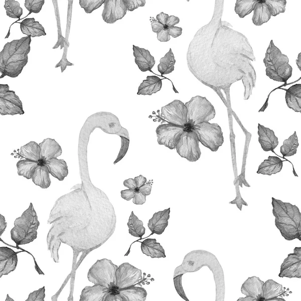Elegante Naadloze Patroon Met Aquarel Flamingo Vogels Ontwerpelementen Tropische Bloemmotief — Stockfoto
