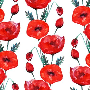 Zarif seamless modeli suluboya kırmızı çiçekli haşhaş, tasarım öğeleri. Çiçek desenli davetiye, tebrik kartları, scrapbooking, baskı, hediye paketi, imalat, tekstil. 