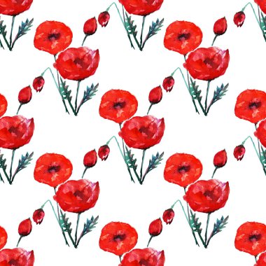 Zarif seamless modeli suluboya kırmızı çiçekli haşhaş, tasarım öğeleri. Çiçek desenli davetiye, tebrik kartları, scrapbooking, baskı, hediye paketi, imalat, tekstil. 