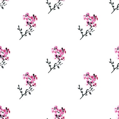 Suluboya çiçek açan sakura çiçekler, tasarım öğeleri ile zarif seamless modeli. Çiçek desenli davetiye, tebrik kartları, scrapbooking, baskı, hediye paketi, imalat, tekstil. 