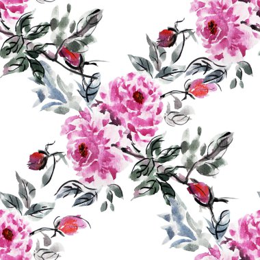 Suluboya şakayık çiçekleri, tasarım öğeleri ile zarif seamless modeli. Çiçek desenli davetiye, tebrik kartları, scrapbooking, baskı, hediye paketi, imalat, tekstil. 